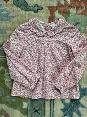 Pepa London Girls' Red Floral Peter Pan Collar Top